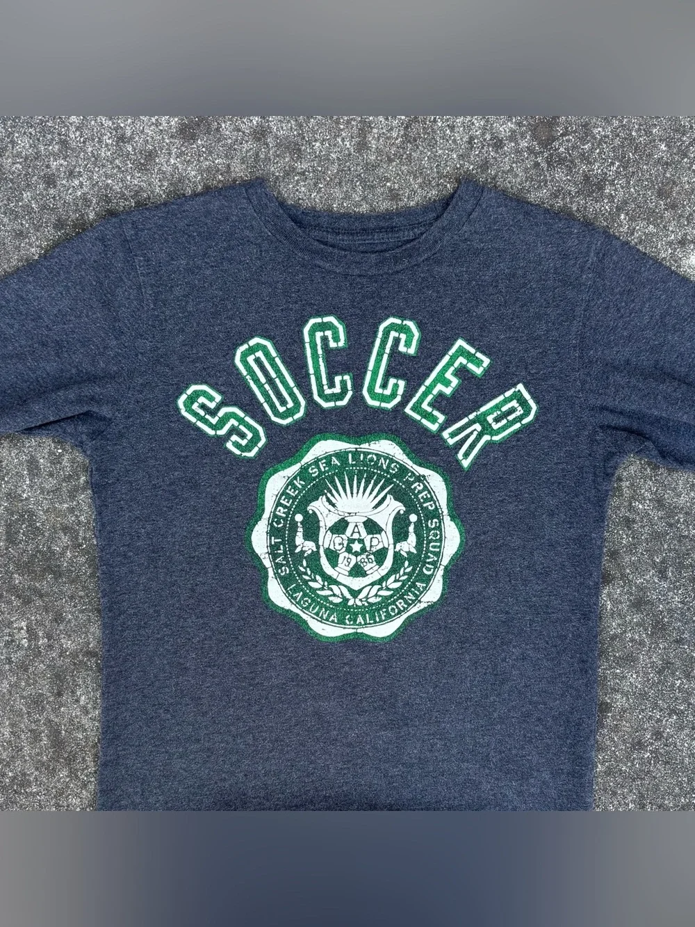 RARE Gap Kids Boys Youth M Soccer Graphic Long Sleeve T-Shirt Grey Athletic Top